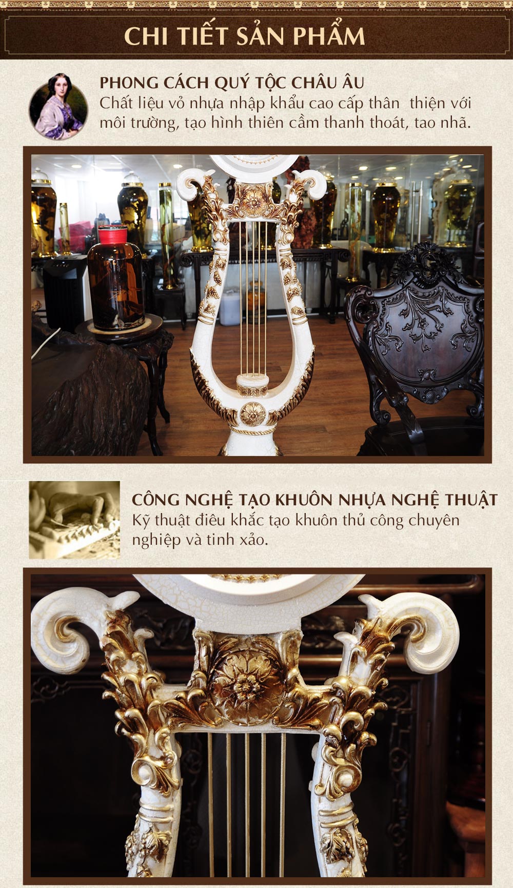 Đồng hồ cây DH05 phong cách tân cổ điển dáng thiên cầm