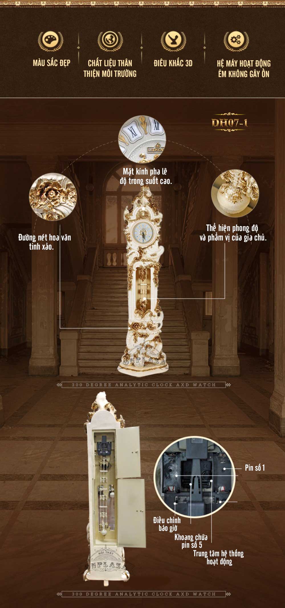 Đồng hồ cây DH07 tân cổ điển phong cách châu Âu