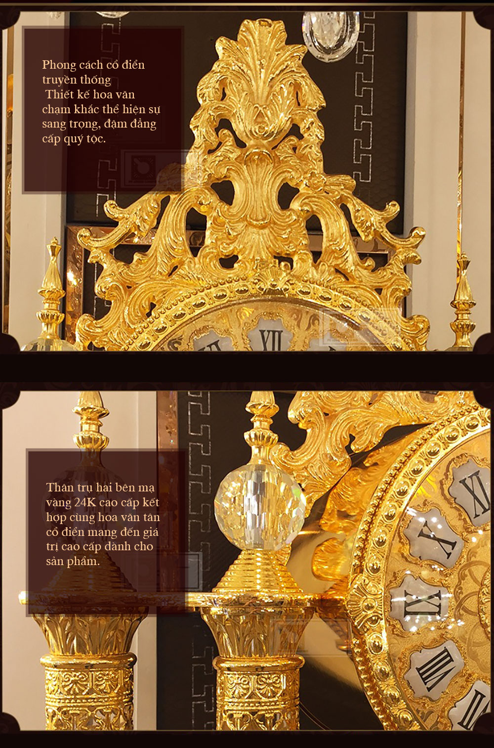 Đồng hô cây pha lê DH54 mạ vàng cao cấp phong cách châu Âu sang trọng