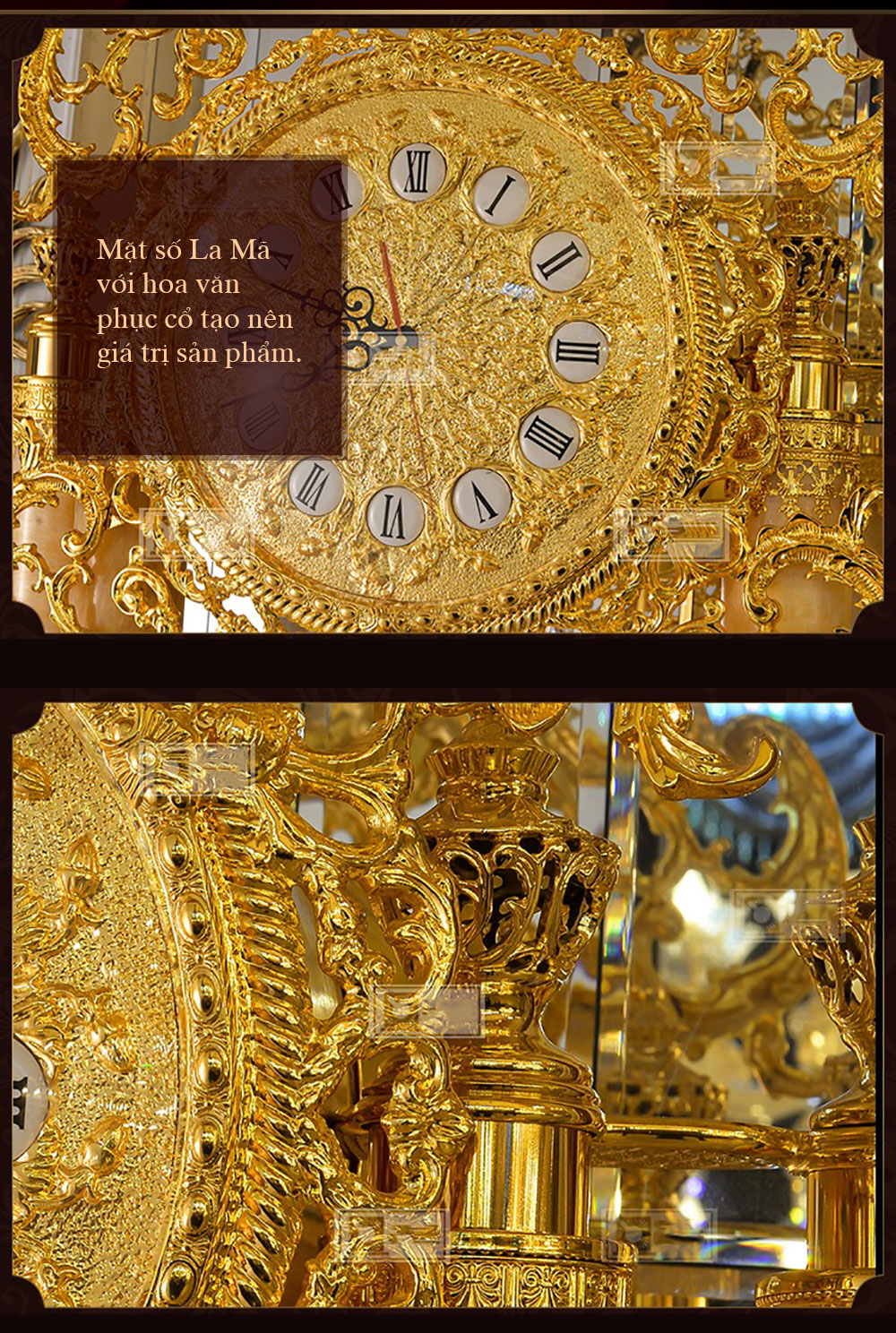 Đồng hồ cây DH55 đá ngọc bích phong thủy phong cach châu Âu cổ điển mạ vàng
