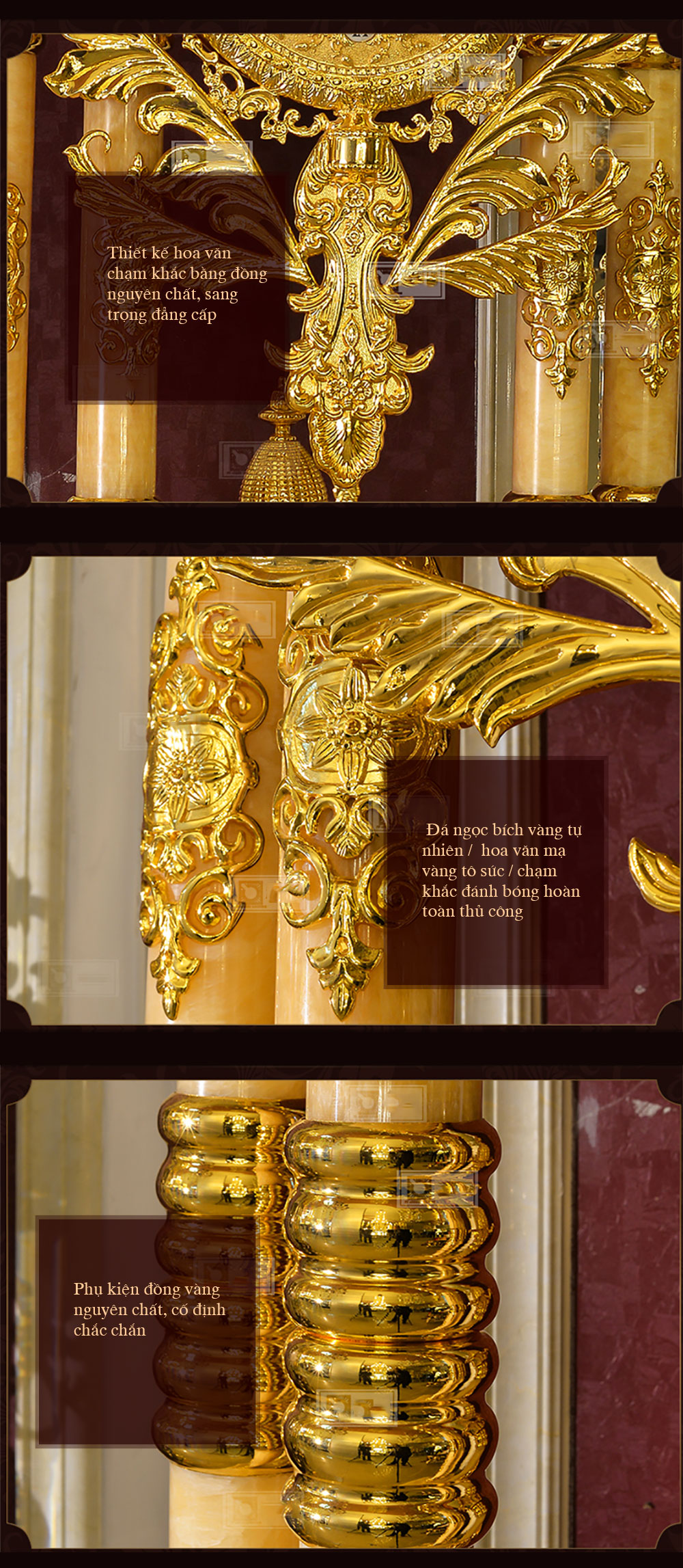 Đồng hồ cây cao cấp chạm khắc hoa văn tân cổ điền mạ vàng 24k sang trọng DH58