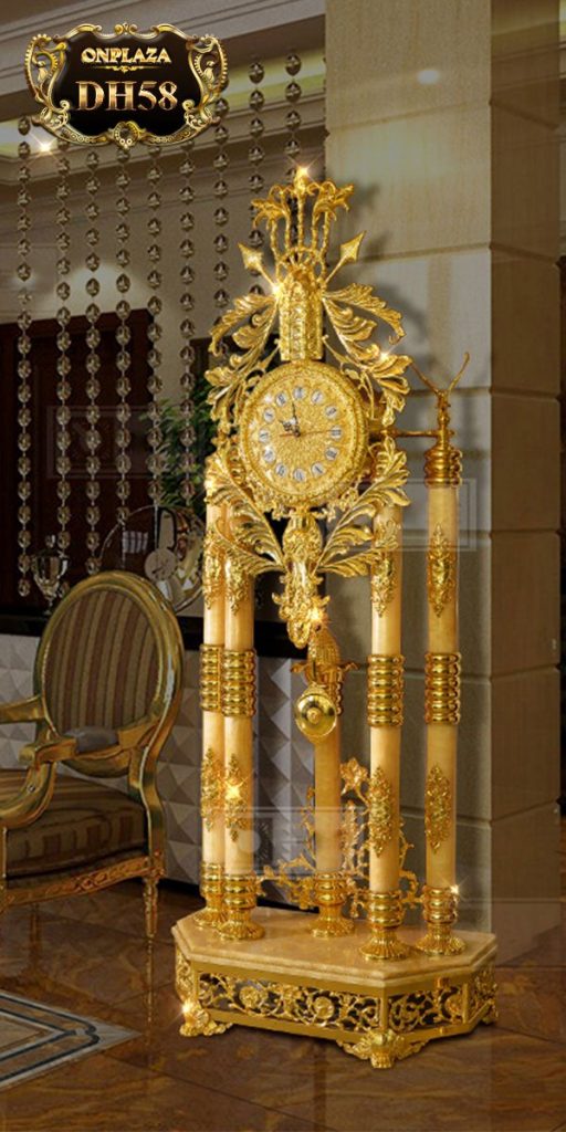 Đồng hồ cây cao cấp chạm khắc hoa văn tân cổ điền mạ vàng 24k sang trọng 2