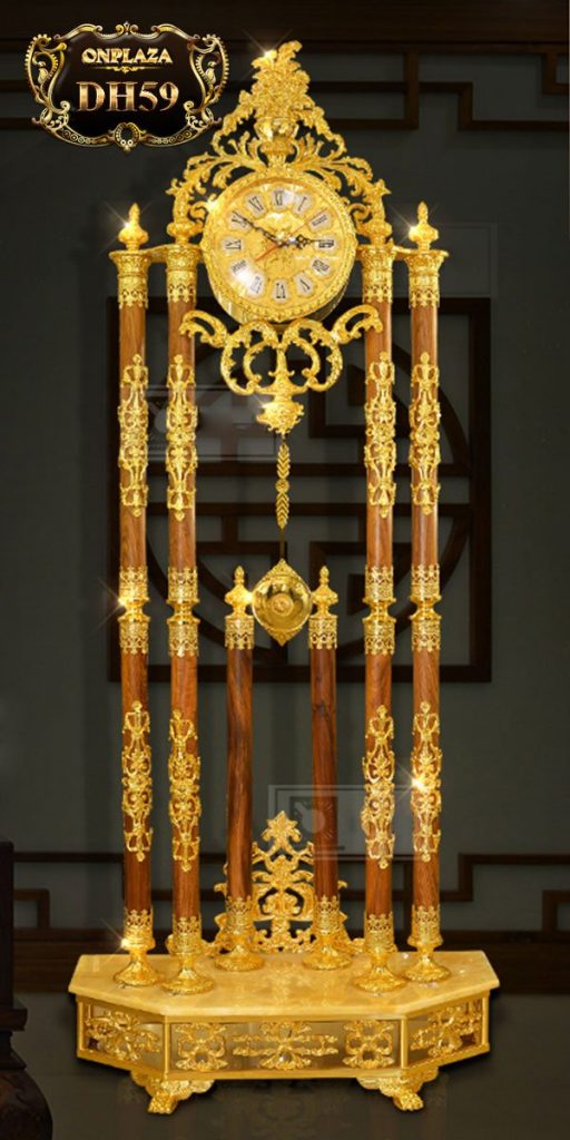 Đồng hồ cây cao cấp chạm khắc hoa văn tân cổ điền mạ vàng 24k sang trọng DH59 1 