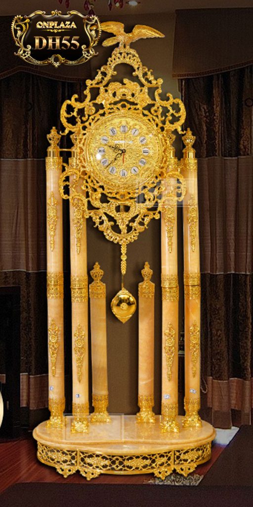 Đồng hồ cây DH55 đá ngọc bích phong thủy cổ điển châu Âu mạ vàng