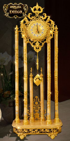 Đồng hồ cây đá ngọc bích DH60 phong thủy phong cách châu Âu cổ điển mạ vàng 24k cao cấp